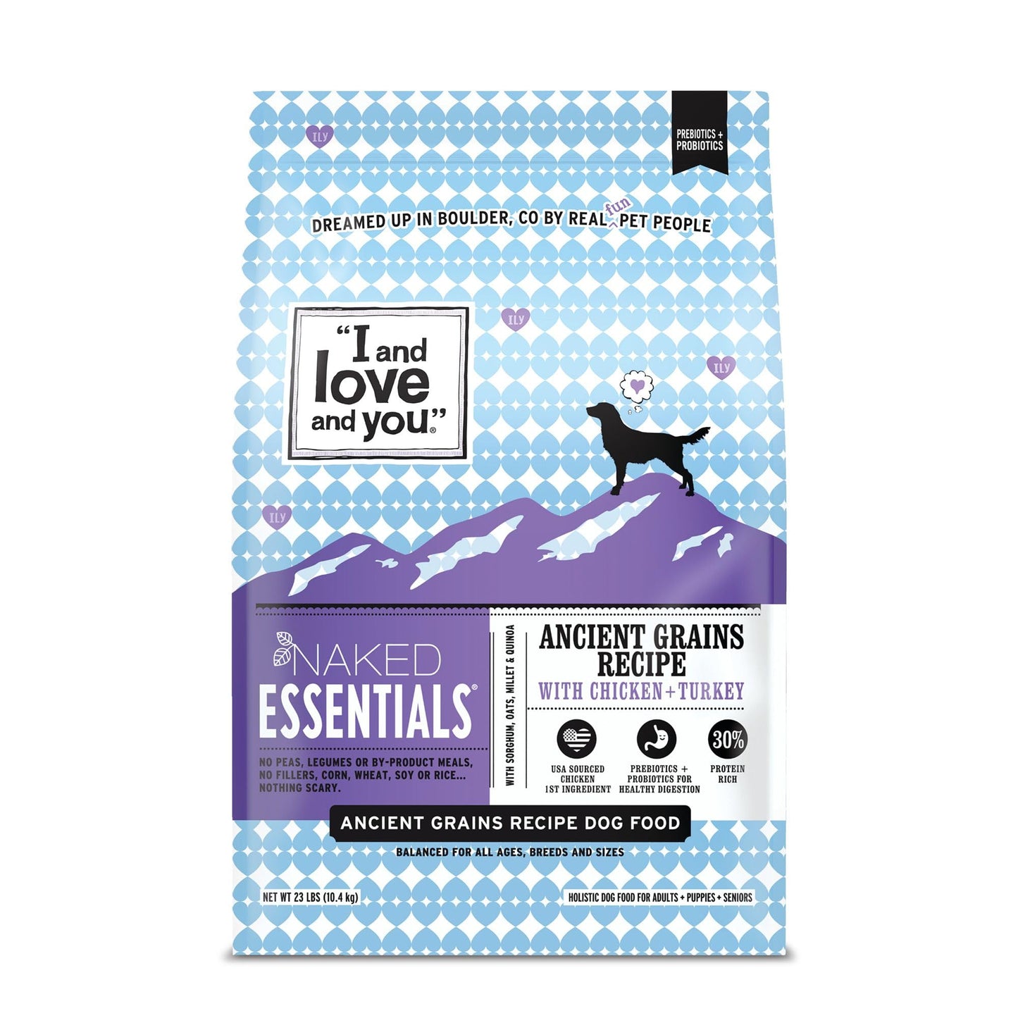 I and love and you Naked Essentials Ancient Grains Dry Dog Food - Chicken + Turkey - High Protein, Real Meat, No Fillers, 23lb Bag