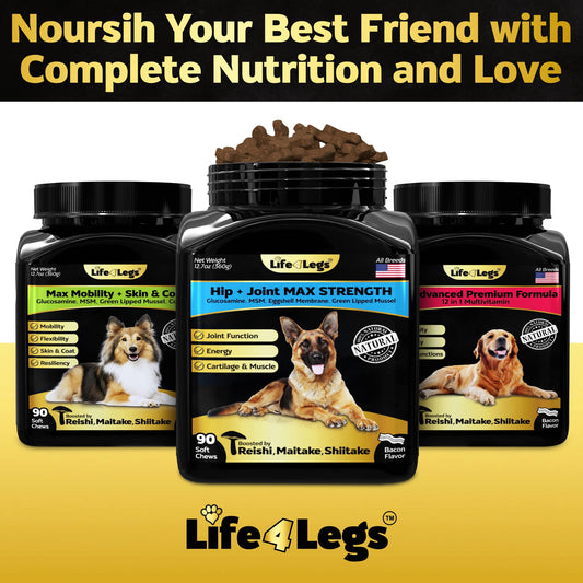 Life4Legs - Soft Chews Hip and Joint Supplement for Dogs - Dog Joint Pain Relief Treats - Glucosamine, Chondroitin, Turmeric- Mobility Supplement