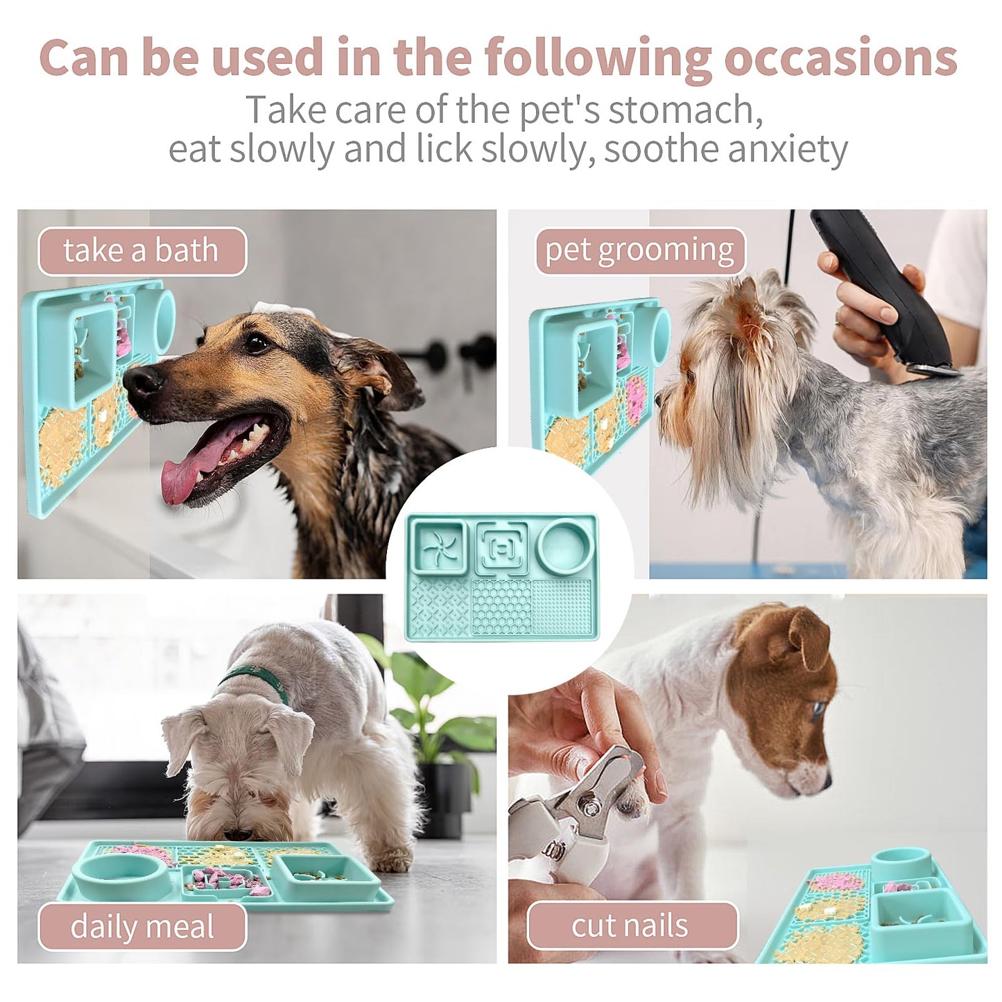 Lick Mat for Dogs, Dog Cat Licking Pad Mats for Butter Yogurt Peanut Frozen Food, Dog Slow Feeder Puzzle Bowl, Silicone Anti-Slip Pets Treats Feeding Mat for Large Dog/Puppy,(Green, 11.9"x7.9")