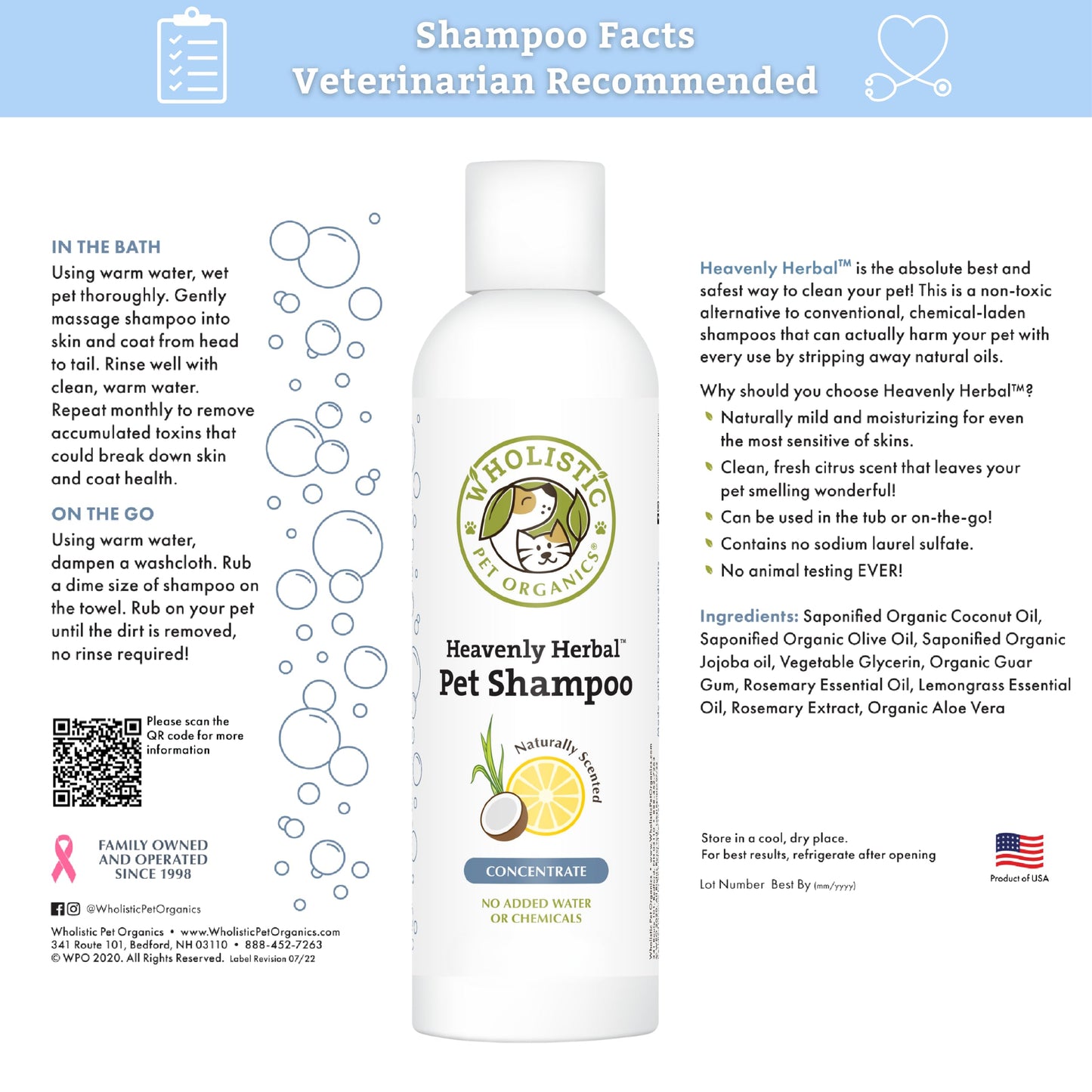 Wholistic Pet Organics Pet Shampoo Concentrate: Heavenly Herbal Organic Dog Shampoo and Conditioner - All Natural Puppy and Cat Shampoo for Dry, Itchy Skin, Allergies, Dandruff Shampoo