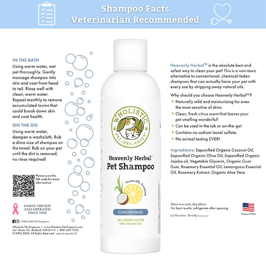 Wholistic Pet Organics Pet Shampoo Concentrate: Heavenly Herbal Organic Dog Shampoo and Conditioner - All Natural Puppy and Cat Shampoo for Dry, Itchy Skin, Allergies, Dandruff Shampoo