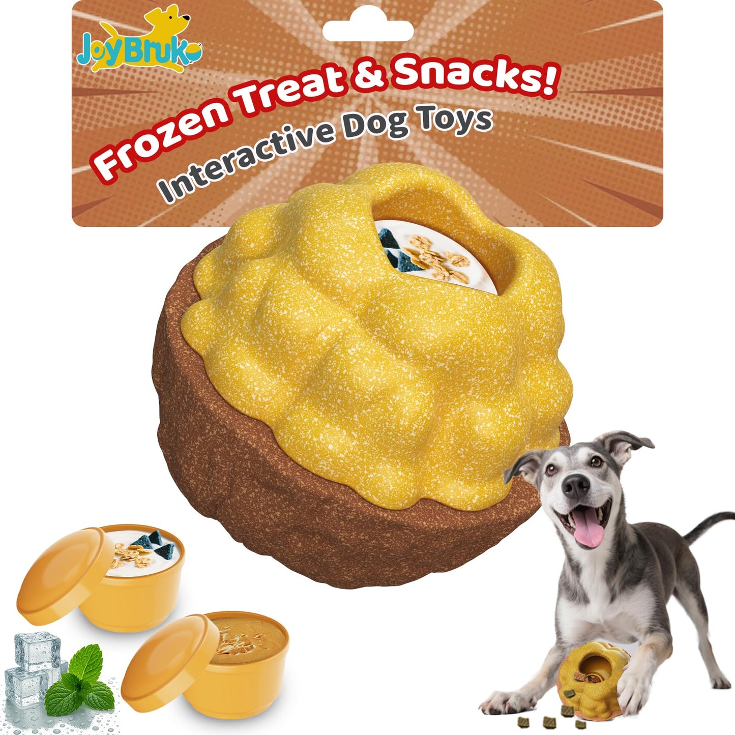 JoyBruko Interactive Dog Toys for Aggressive Chewers, /No Oil Needed/Smooth Screwing Frozen Treat Freezable Dog Puzzle Treat Dispensing Toy to Keep Them Busy for Small Medium Large Breeds