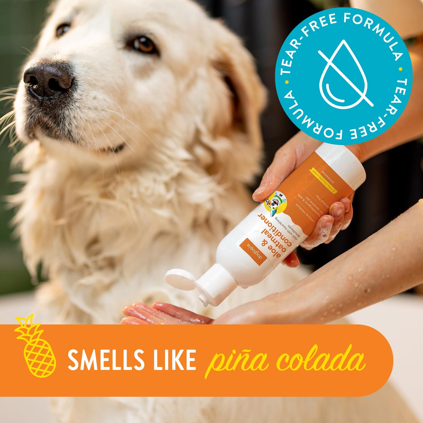 Dogtopia Everyday Aloe & Oatmeal Conditioner – 16oz Piña Colada Scent | Nourishing Pet Combo for Dogs and Pets | Rich with Soothing Emollients | Alcohol-Free, Soapless & Tearless