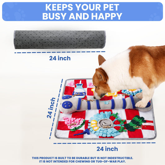 LUFTPETS Soft Snuffle Mat for Dogs Large Breed, Keeps Pets Busy, Comfortable Sniff & Enrichment Mat to Lay On, Puzzle Toy & Lick Pad with Lots of Games, Anti-Slip & Washable, Slows Down Feeding (Red)