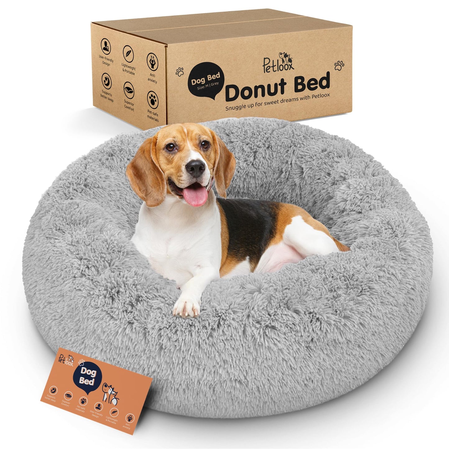 Petloox Donut Dog Bed - Premium Comfort for Anxiety Relief - Fluffy & Calming Design with Ultra-Plush Support | Cozy Round Dog Bed with Super Soft Circle Style