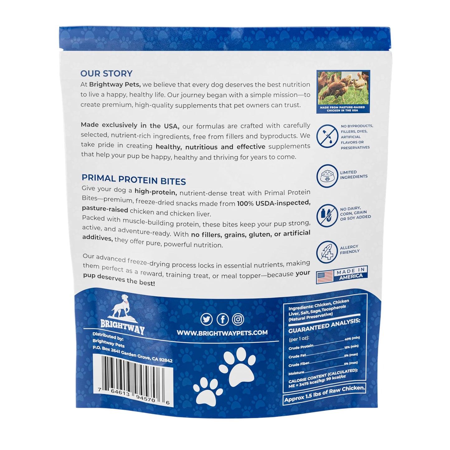 Brightway Pets Primal Protein Bites – Freeze Dried Raw Chicken Dog Treats | High Protein, Cage-Free Chicken & Liver | Made in USA, Grain-Free, All-Natural | Training Treats Meal Topper
