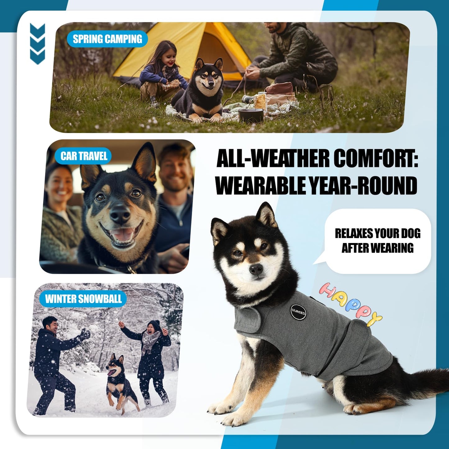UUREED Dog Anxiety Vest Comfort Relief Coat, Dog Anxiety Calming Vest Wrap for Thunderstorm, Travel, Fireworks, Vet Visits, Separation Anxiety Relief for Dogs