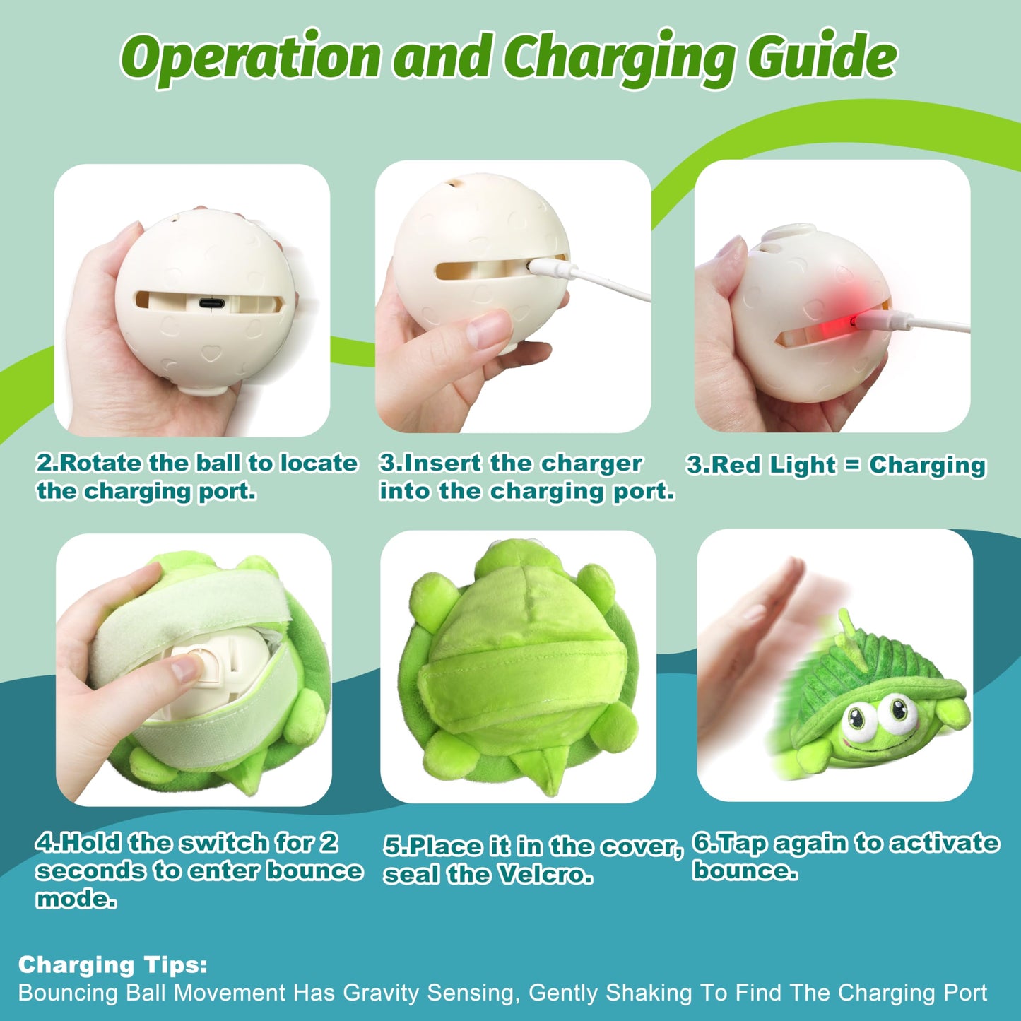 GUKCO Interactive Moving Dog Toys – Plush Chew Toy with Bouncing Ball, Music & Recording | Rechargeable Self-Play Toys for Small, Medium & Large Dogs to Keep Them Engaged (Turtle)