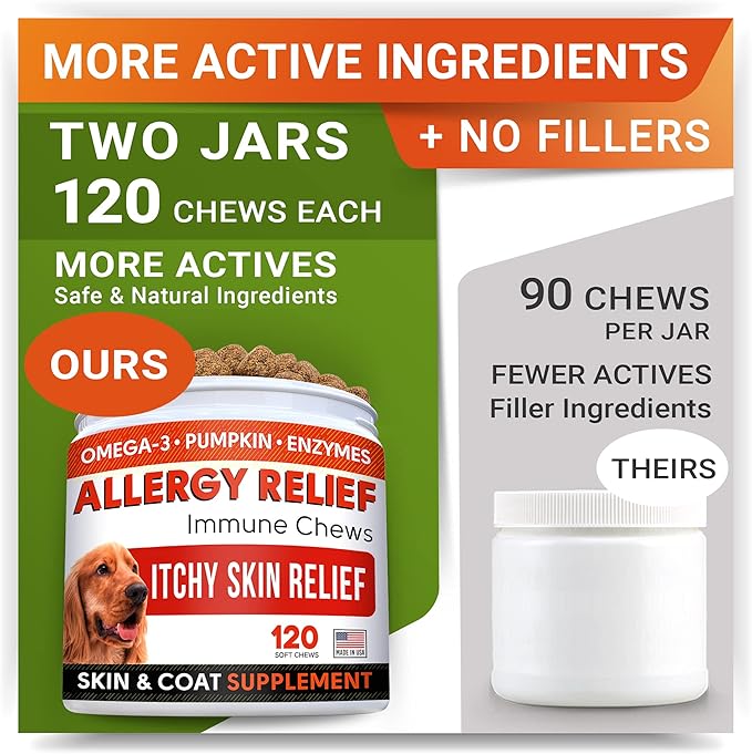 Allergy Relief + Hemp Calming Dogs Bundle - Itchy Skin Treatment + Anxiety Relief - Omega 3 & Pumpkin + w/Hemp Oil - Dogs Itching & Licking + Storm, Separation, Barking - 480 Chews - Made in USA