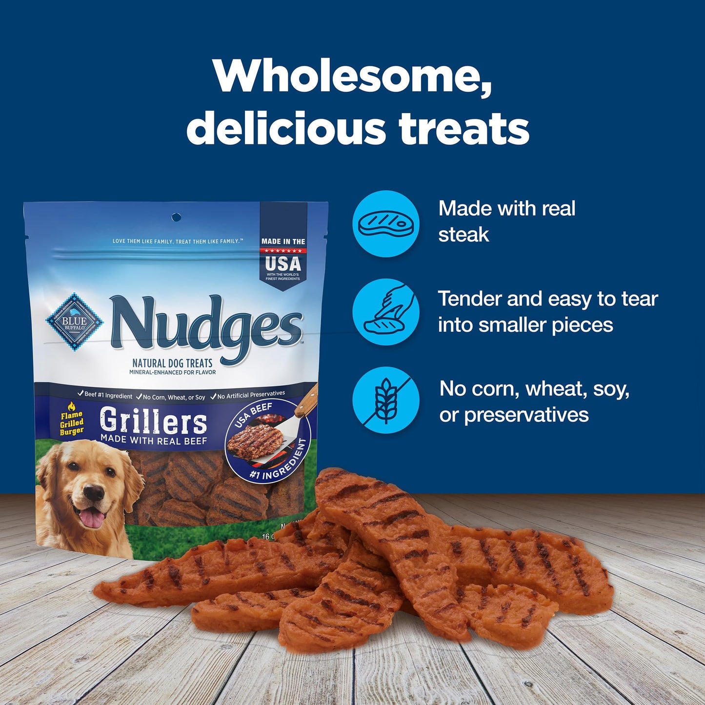 Blue Buffalo Nudges Grillers Natural Dog Treats, Beef, 16oz