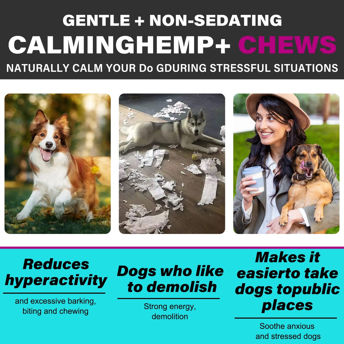 Hemp Calming Chews for Dogs, Dog Training & Behavior Aids, Dog Calming Treats, Natural Soothing Snacks Hemp + Valerian Root, Dog Anxiety Relief & Aggressive Behavior, 110PCS Calming Dog Treats, Beef