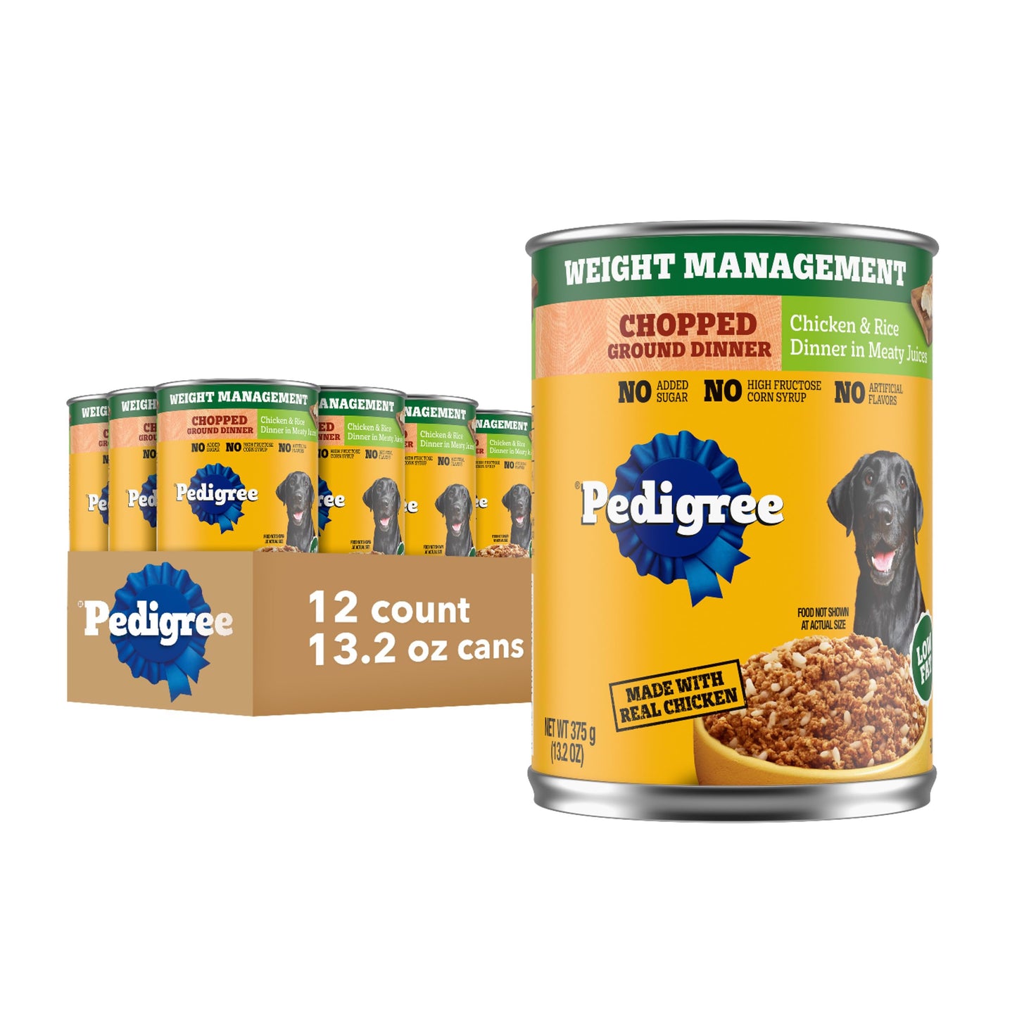 Pedigree Chopped Ground Dinner Weight Management Wet Dog Food Chicken & Rice Dinner in Meaty Juices, 13.2 oz. Cans (12 Count, Pack of 1)