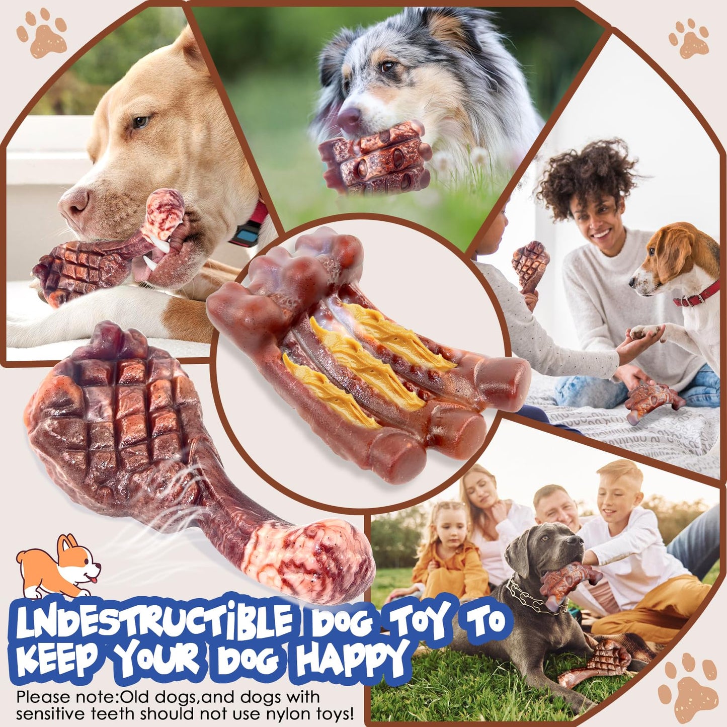 Fuufome Dog Chew Toys for Aggressive Chewers：2 Pack Indestructible Dog Toy for Large Breed- Tough Nylon Teething Bone Toy to Keep Them Busy