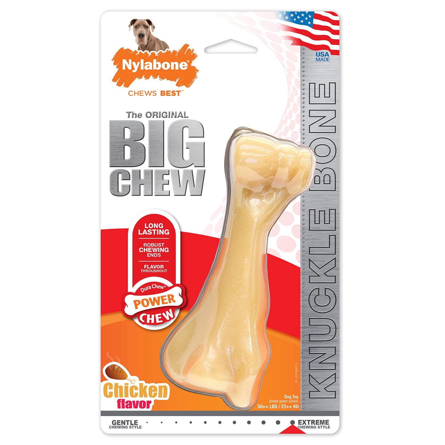 Nylabone Big Chew Knuckle Bone Power Chew Toy for Large Dogs, Durable Dog Toys for Aggressive Chewers, Destroy Proof Chew Toys To Keep Them Busy, Chicken Flavor, XX-Large, 50++ lbs, 1 Count