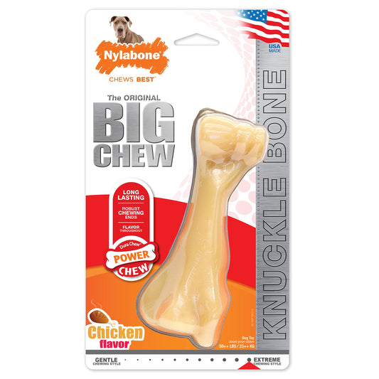 Nylabone Big Chew Knuckle Bone Power Chew Toy for Large Dogs, Durable Dog Toys for Aggressive Chewers, Destroy Proof Chew Toys To Keep Them Busy, Chicken Flavor, XX-Large, 50++ lbs, 1 Count
