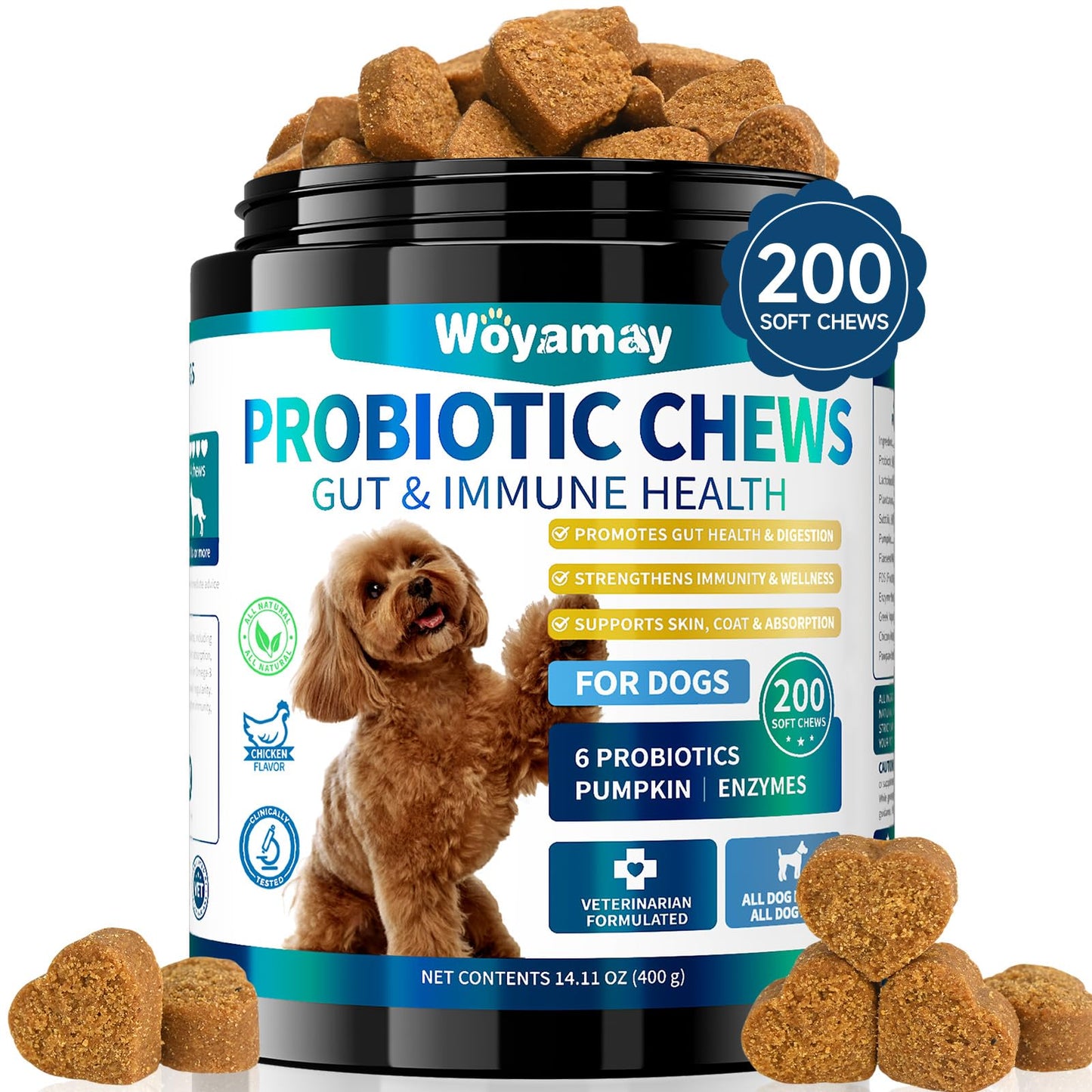 Woyamay 3-in-1 Dog Calming Diffuser & 200 Soft Probiotic Chews Bundle – Daily Support for Anxiety, Stress, Digestion & Immunity – A Soothing, Gut-Friendly Combo for a Healthier, Happier Pup