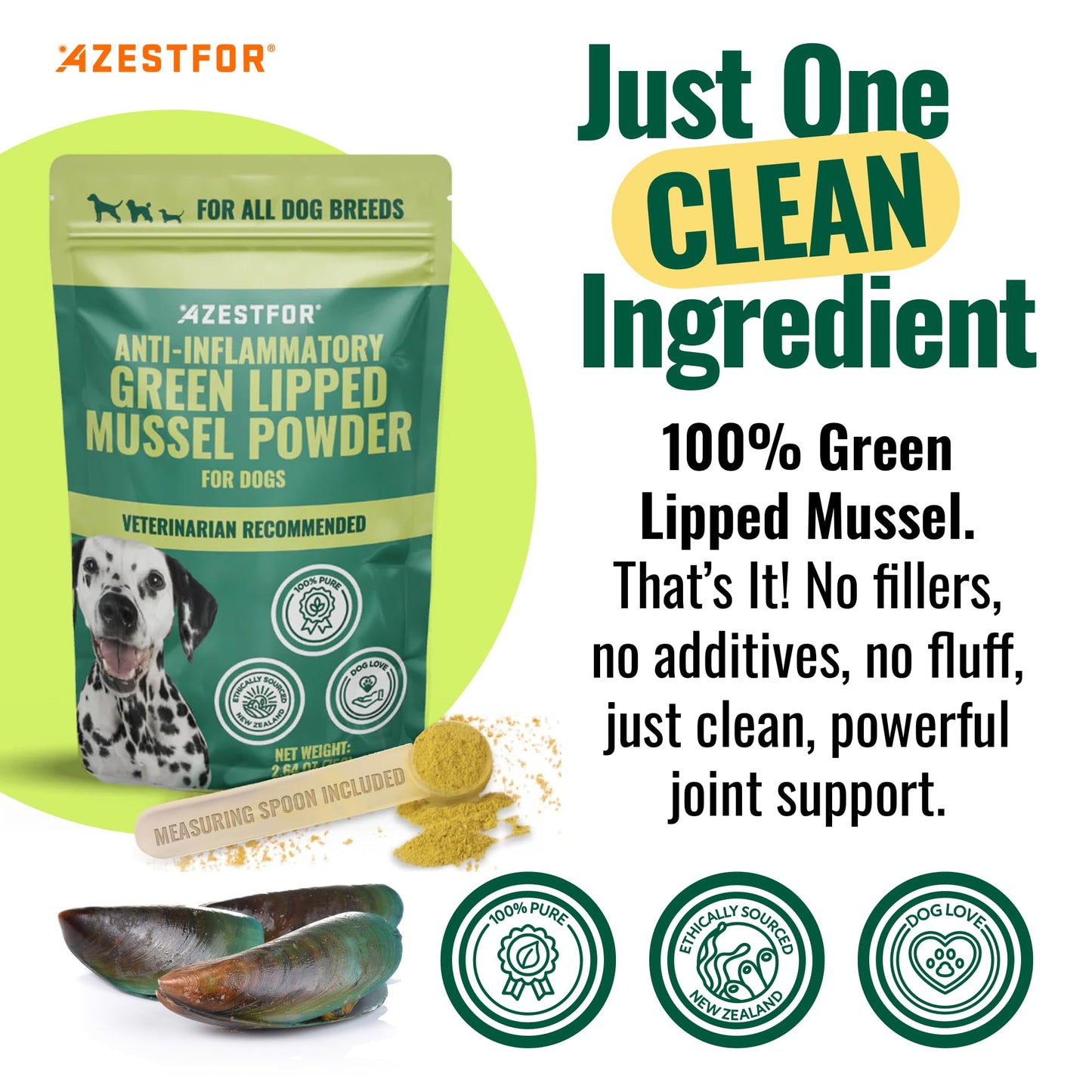 Azestfor Anti-Inflammatory Green Lipped Mussel for Dogs Powder