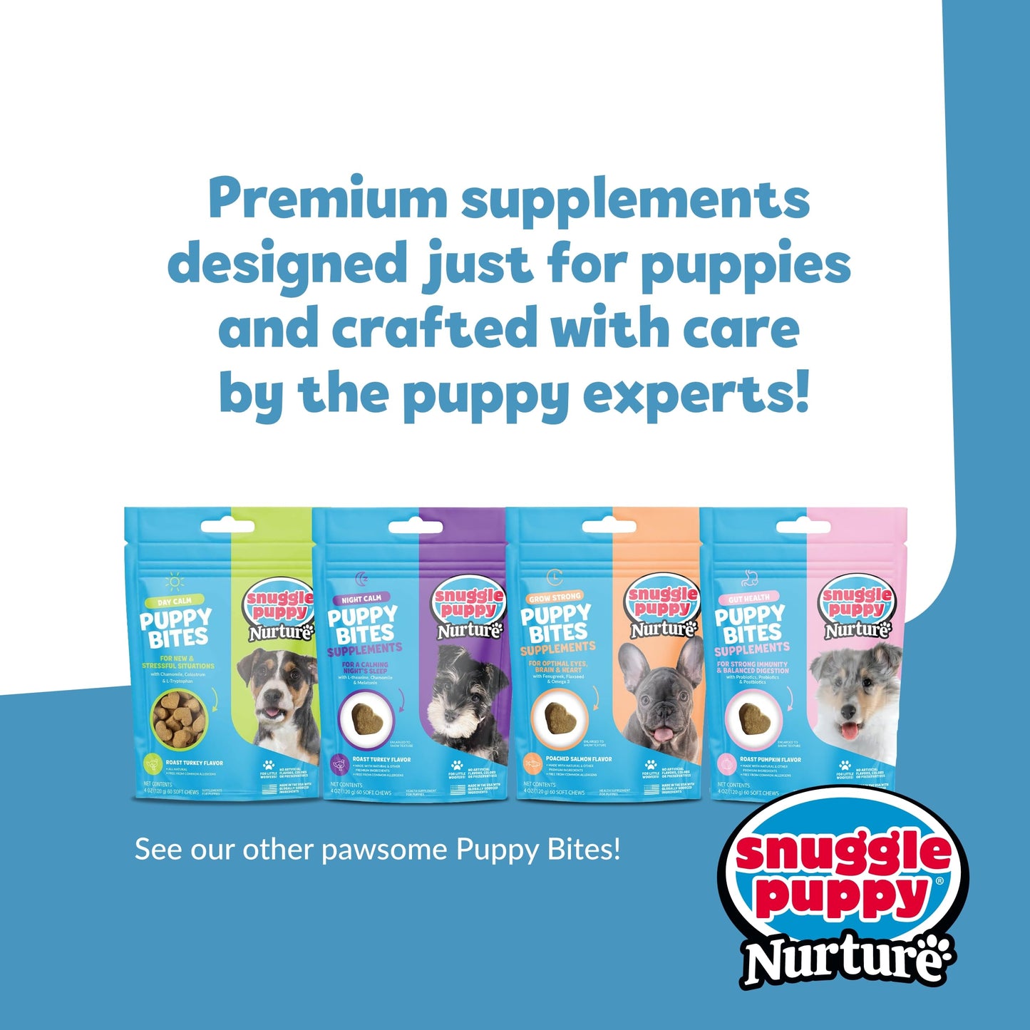 Snuggle Puppy Night Calm Puppy Bites with Melatonin, Chamomile & Ashwagandha - Calming Treats for Dogs - Melatonin for Dogs to Support Restfulness & Sleep - 60 Soft Chew Dog Treats
