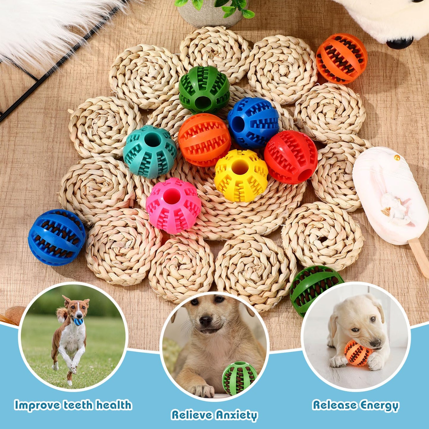 28 Pack Dog Treat Balls Bulk Interactive Treat-Dispensing Dog Toy Durable Rubber Puppy Tooth Cleaning Ball Toy for Small Medium Breed Chew Tooth Cleaning Enrichment for Boredom Brain Stimulate Game
