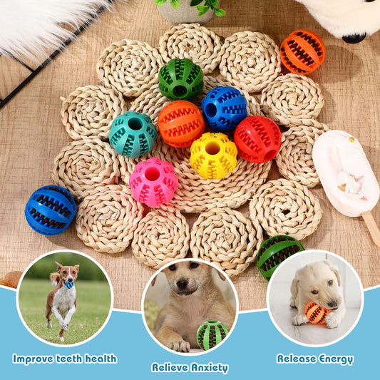 28 Pack Dog Treat Balls Bulk Interactive Treat-Dispensing Dog Toy Durable Rubber Puppy Tooth Cleaning Ball Toy for Small Medium Breed Chew Tooth Cleaning Enrichment for Boredom Brain Stimulate Game