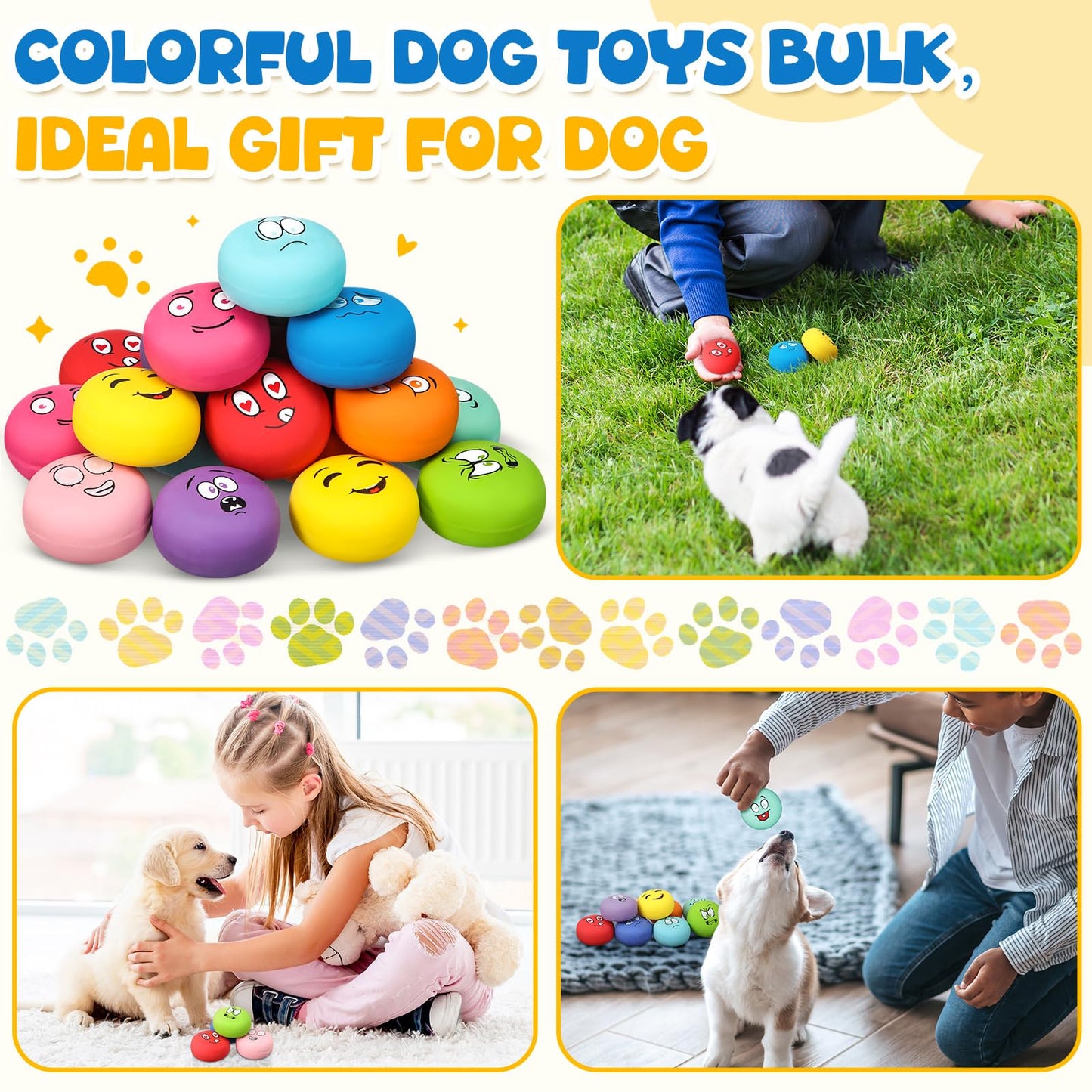 Hungdao 20 Pack Dog Squeaky Balls Soft Latex Squeaky Dog Toys Small Interactive Pet Chewing Toys for Puppy Training Interactive Fetch Play(Face)