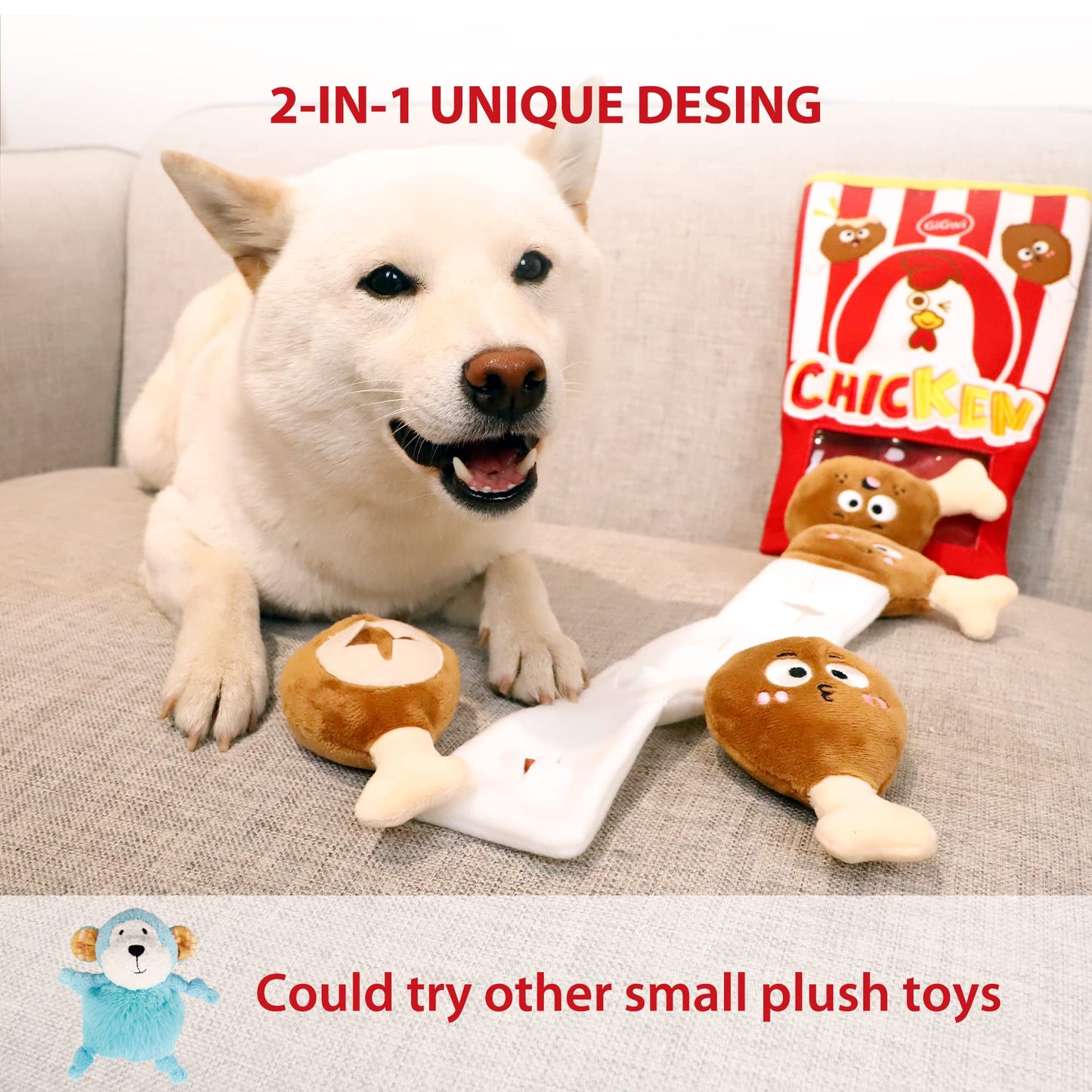 Gigwi Interactive Squeaky Dog Toys, Hide and Seek Dog Toys for Boredom and Stimulating, Funny Crinkle Dog Toy Set Bucket, 2-in-1 Dog Puzzle Toys for All Breeds of Dogs IQ Training