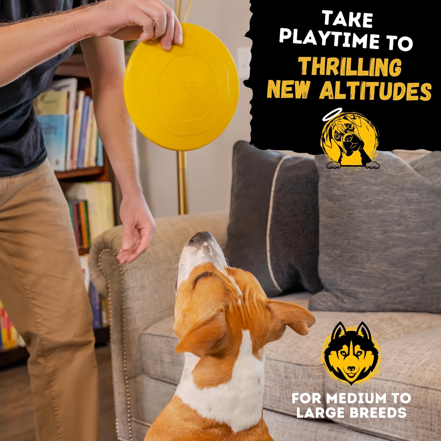 WoofBite "Indestructible Dog Disc - Lifetime Replacement - Medium & Large Breed - Ultra Durable for Aggressive Chewers - Tough & Strong, Heavy Duty Natural Rubber Toy - Fetch, Tug, & Chew - 8in