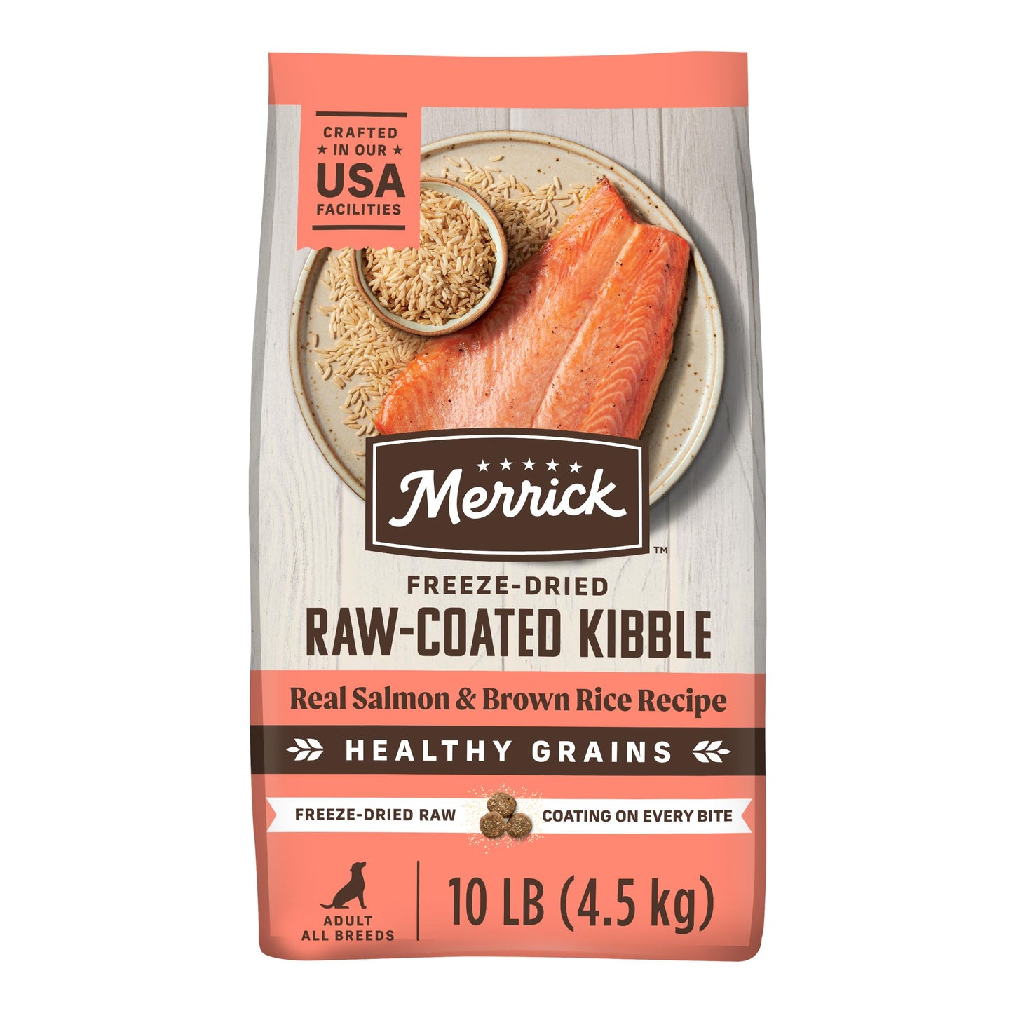 Merrick Healthy Grains Freeze Dried Raw Coated Kibble, Natural High Protein Dog Food, Salmon and Brown Rice - 10.0 lb. Bag