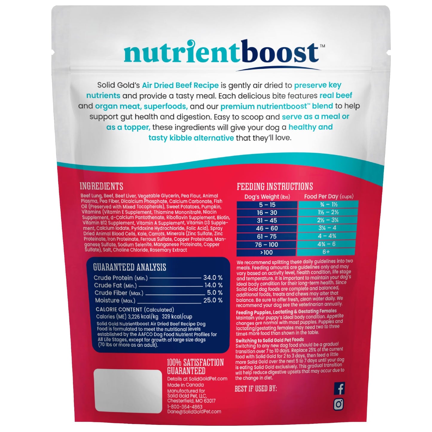 Solid Gold Air Dried Dog Food Toppers for Dry Food - Healthy Dog Treats w/Real Beef & Superfoods - Serve as a Complete Meal, Topper or Treats - Supports Muscle Growth, Immunity & Digestion - 1lb