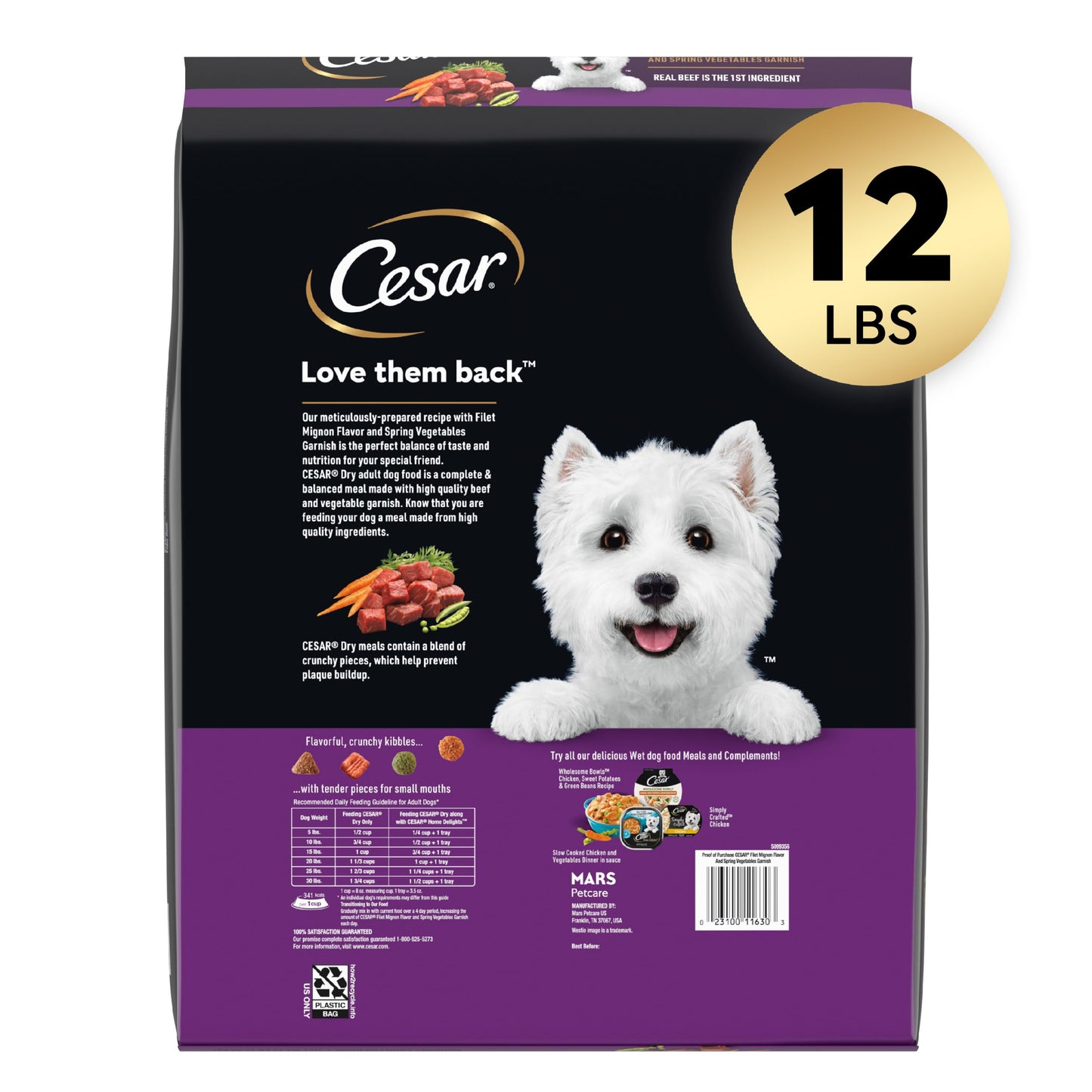 Cesar Small Breed Dry Dog Food Filet Mignon Flavor and Spring Vegetables Garnish, 12 lb. Bag