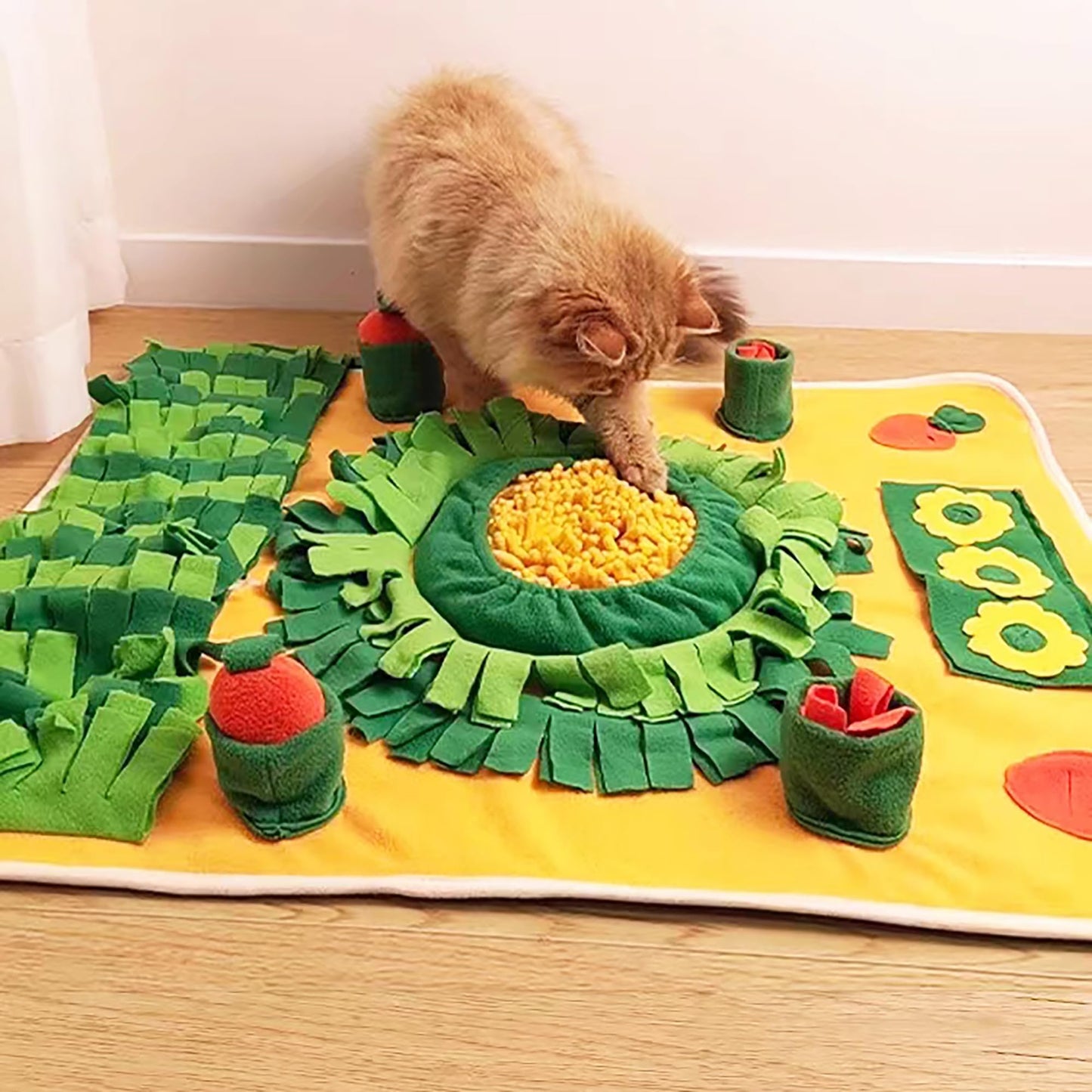 BADQIAO Pet Olfactory Feeding Pad Training Mat Dogs Cats Interactive Puzzle Toy Natural Foraging Tool Slow Feeding Snack Hiding Blanket (Spring)