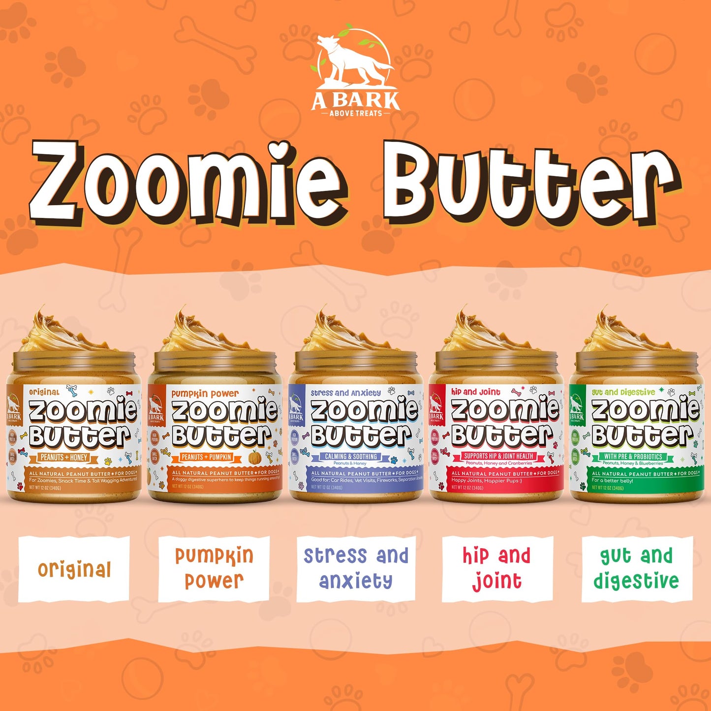 Zoomie Butter Pumpkin Power Dog Peanut Butter Spread, All Natural Dog Treat. Human Grade & Safe Puppy Food, Peanuts & Pumpkin for Shiny Coat, Digestion & Fiber, Enrichment Toys, Grown & Made in USA