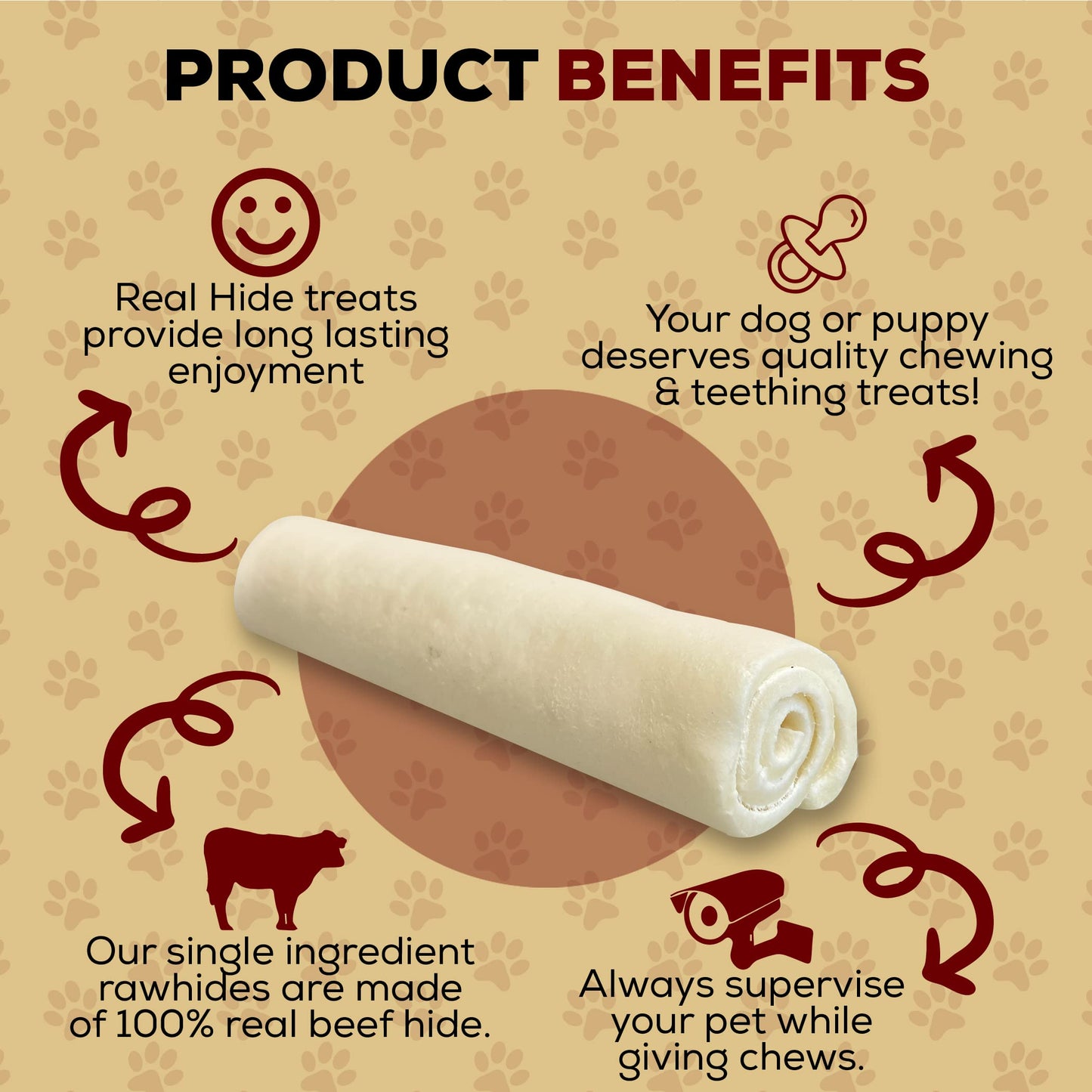 Real Hide | All Natural Dog Chew Treats - Premium Rawhide Rolls, 9-10 Inch - Long Lasting Grass Fed Free Range Beef Hide - Medium/Large Dogs - 20 Count