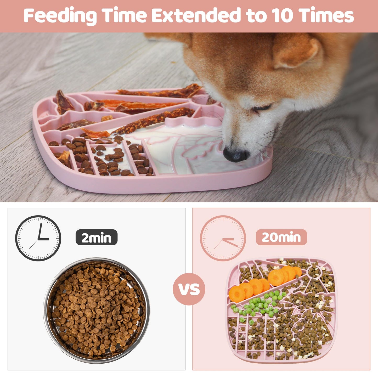 Puzzle Feeder Snuffle Mat and Lick Mat for Dogs, California Textured Slow Feeder, 0.75 Inch Thin Silicone Mat Holds 3 Cups, Dishwasher and Microwave Safe, Pink