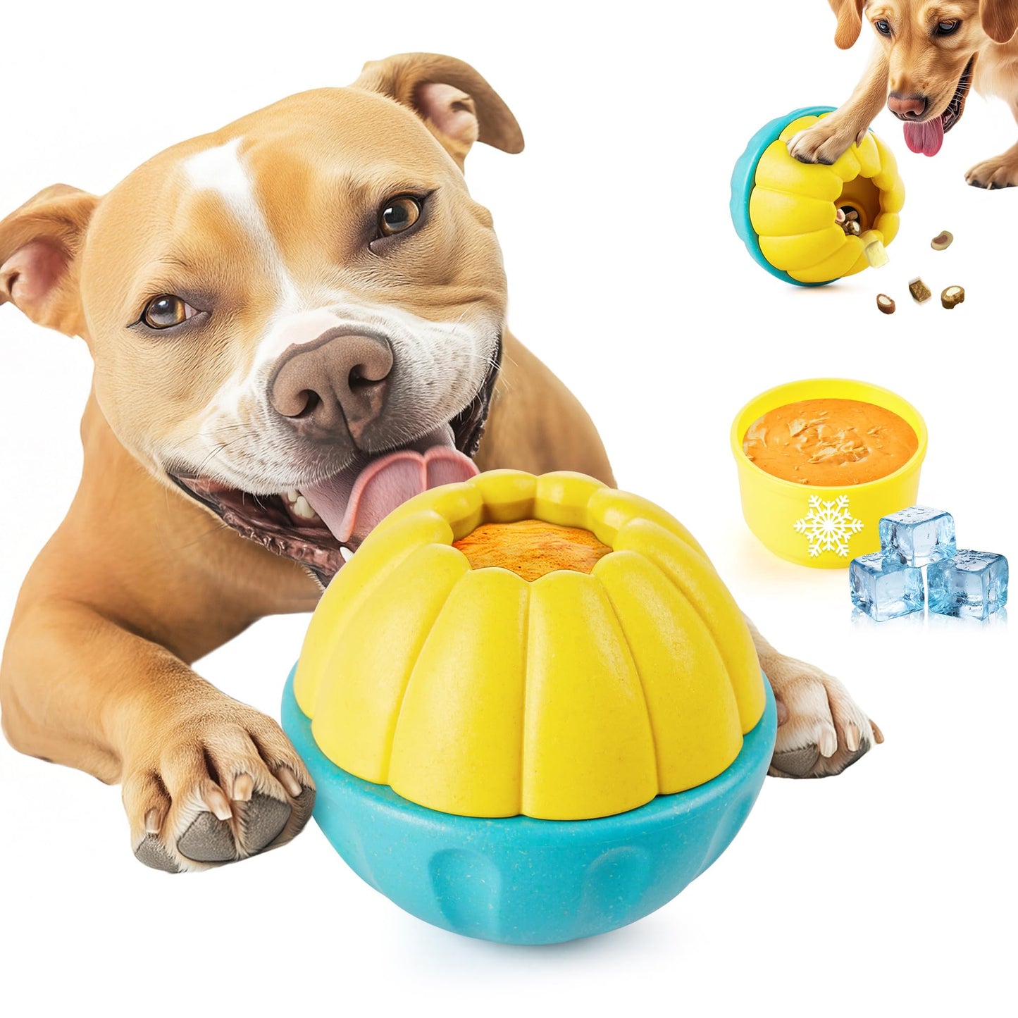 Potaroma Frozen Treat Dog Toys Enrichment Ball, Interactive Durable and Safe Puppy Chew Toy, Slow Feeder Food Dispenser Dog Pup Puzzle for Chewers 4.0 Inches