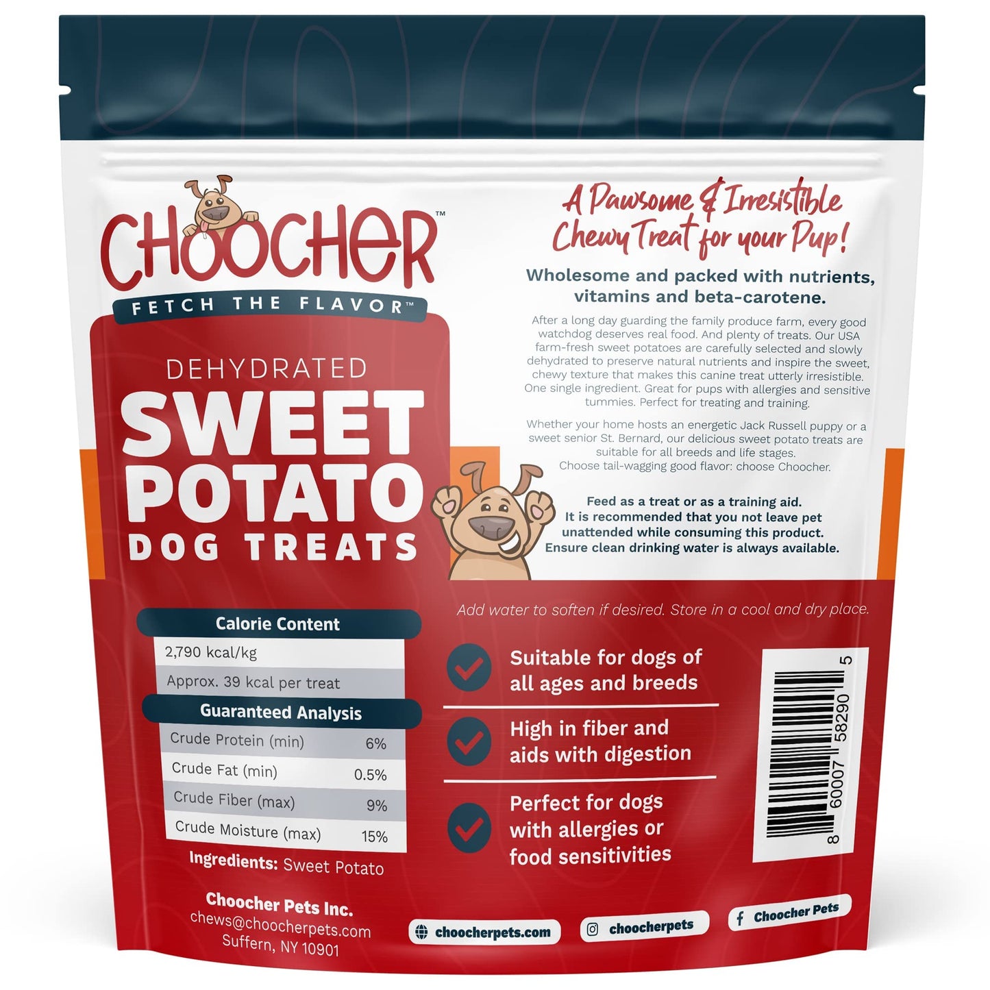 CHOOCHER Dehydrated Sweet Potato Dog Treats - High Fiber Gluten Free & Vegan Dental Chews for Small Medium Large Dogs - Made in USA Dog Chews for Training Teeth Cleaning & Healthy Digestion