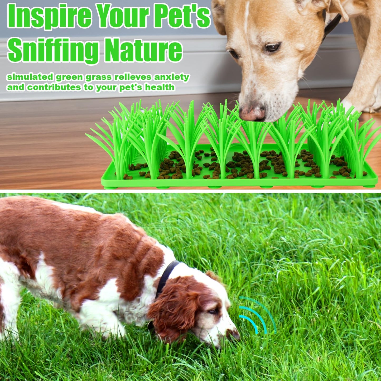AIERSA Silicone Grass Mat for Cats,Slow Food Mat Grass,Pet Snuffle Mat for Dog,Green Grass Silicone Cat Foraging Mat Motivate Pets to Forage for f Food,Interactive Food Toy for Boredom