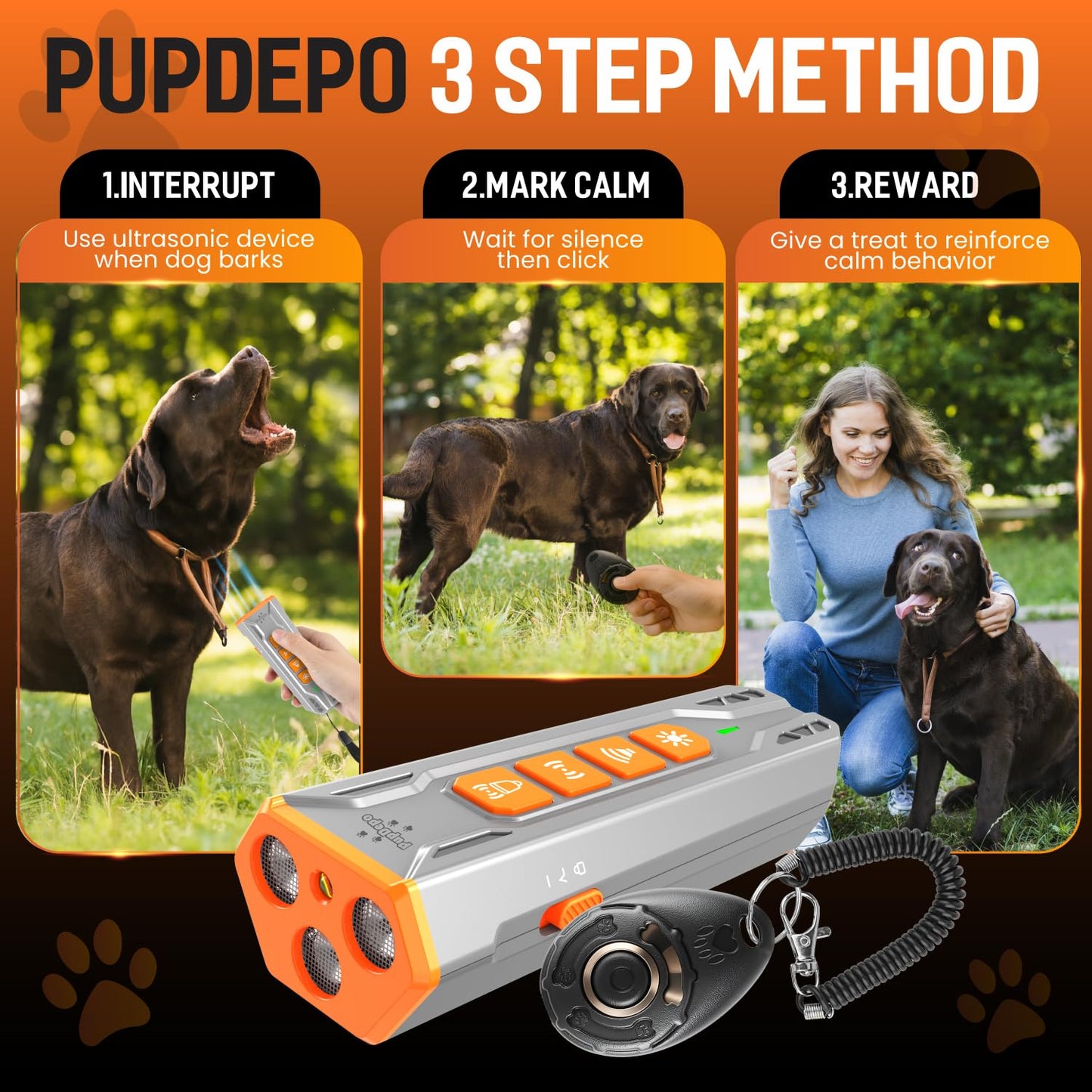 Dog Bark Deterrent Device with Training Clicker 2025 Upgraded 3X Ultrasonic Anti Barking Device for Own or Neighbor's Dog, Safe & Effective Ultrasonic Dog Bark Shield Rechargeable Dog Barking Silencer