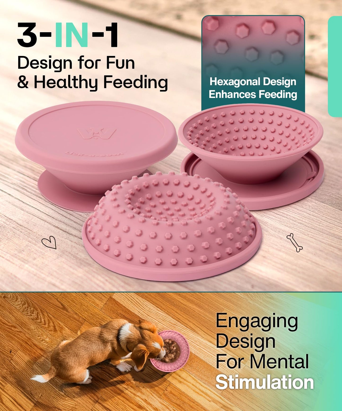 Whiskers & Wags Lick Bowl for Dogs & Cats | 3-in-1 Interactive Cat Slow Feeder Bowl & Licking Mat | XL Suction Cup for Stability | Silicone Vessel with Airtight Lid | Engaging Mealtime Solution