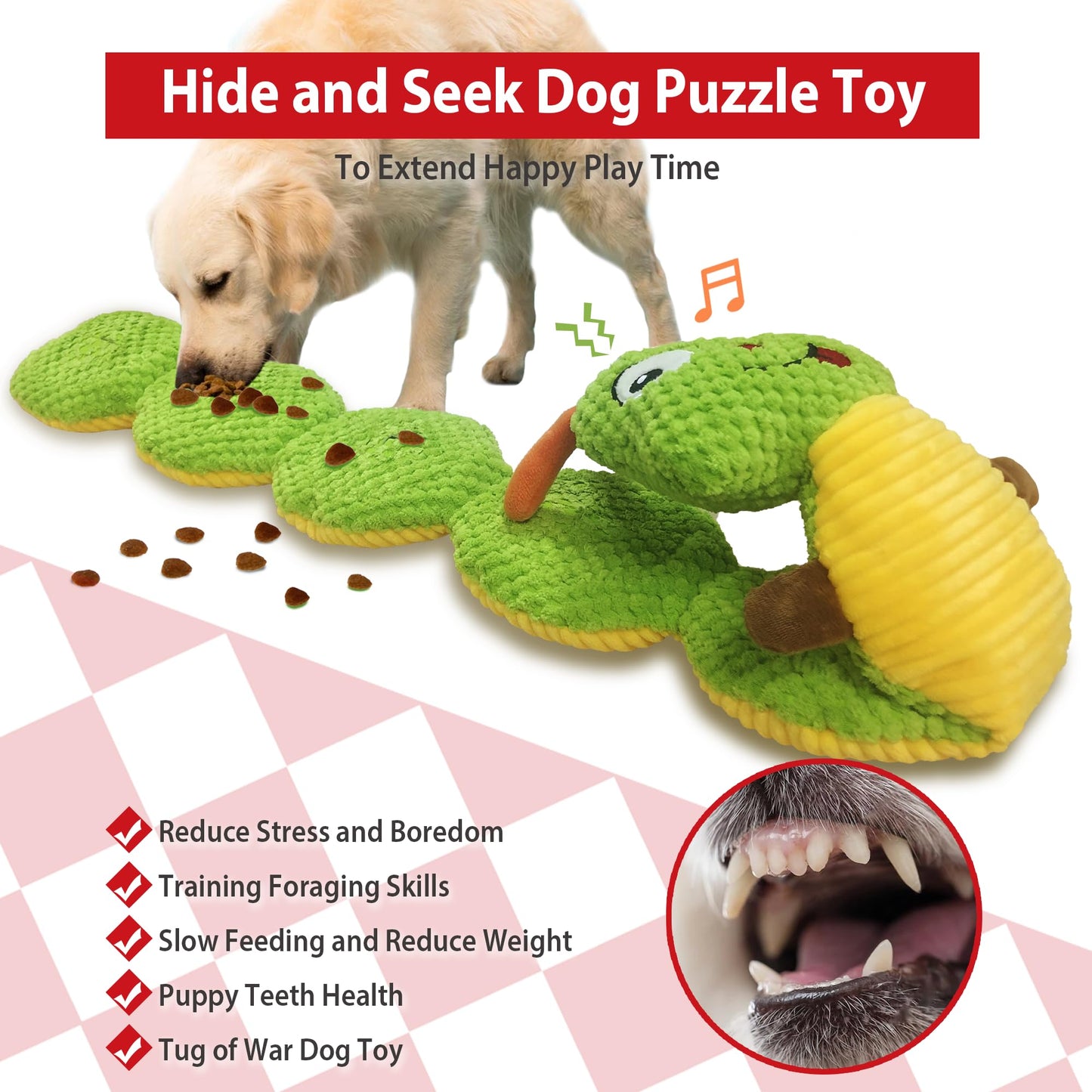 Gigwi Interactive Dog Puzzle Toys, Dog Snuffle Toy Treat Dispensing IQ Training, Cute Caterpillar Design Squeaky Plush Dog Toys Tug of War, Hide and Seek Dog Entertainment Toys for Boredom