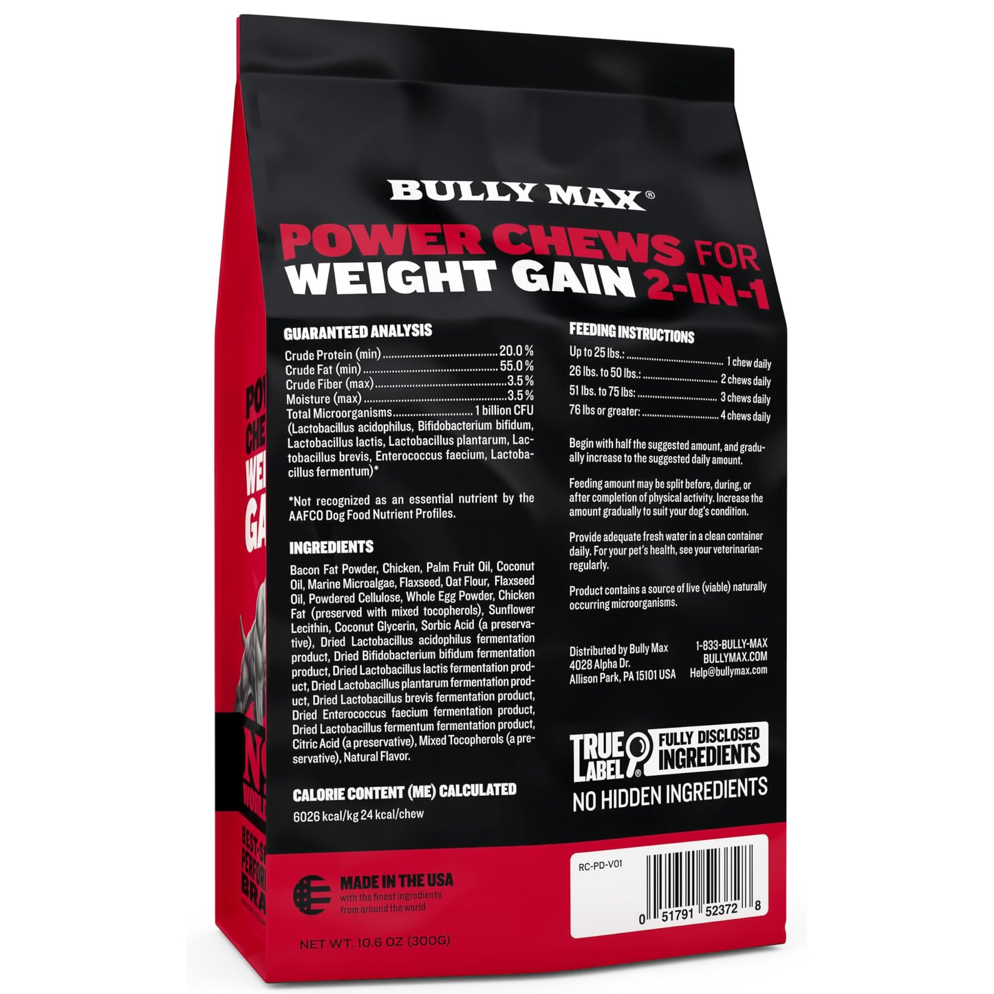 Bully Max Dog Weight Gainer Soft Chews for Puppies and Adults - High Calorie Dog Food Performance Supplements for Healthy Weight Gain, Immunity & Digestive Health - 75 Chews for All Breeds & Ages