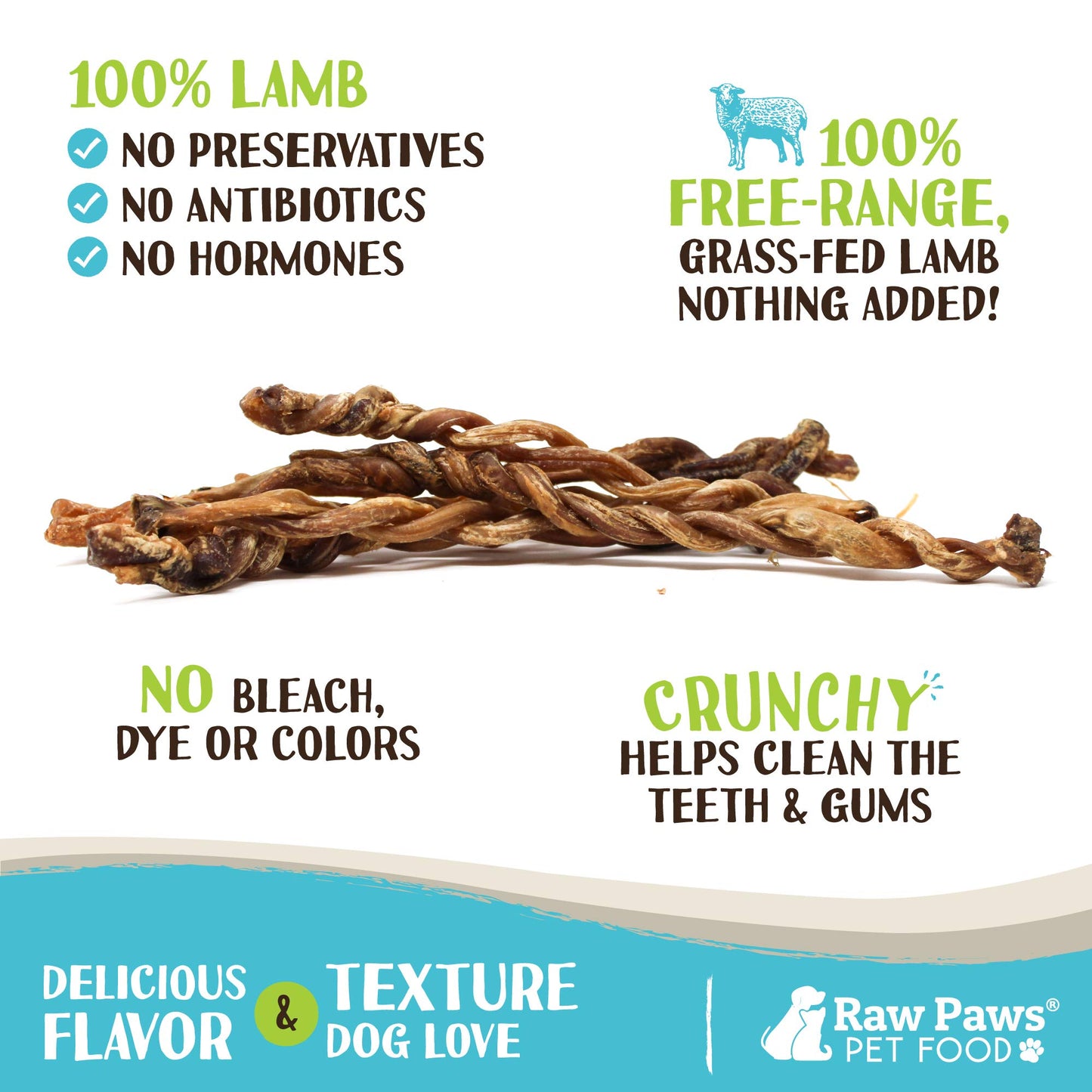 Raw Paws Lamb Pizzle Twists for Dogs, 5-9-Inch (10 Count) - USA Packed Natural Lamb Pizzle Sticks - Free-Range, Digestible Alternative Bully Sticks - Grain-Free Twist Dog Chew - Single Ingredient