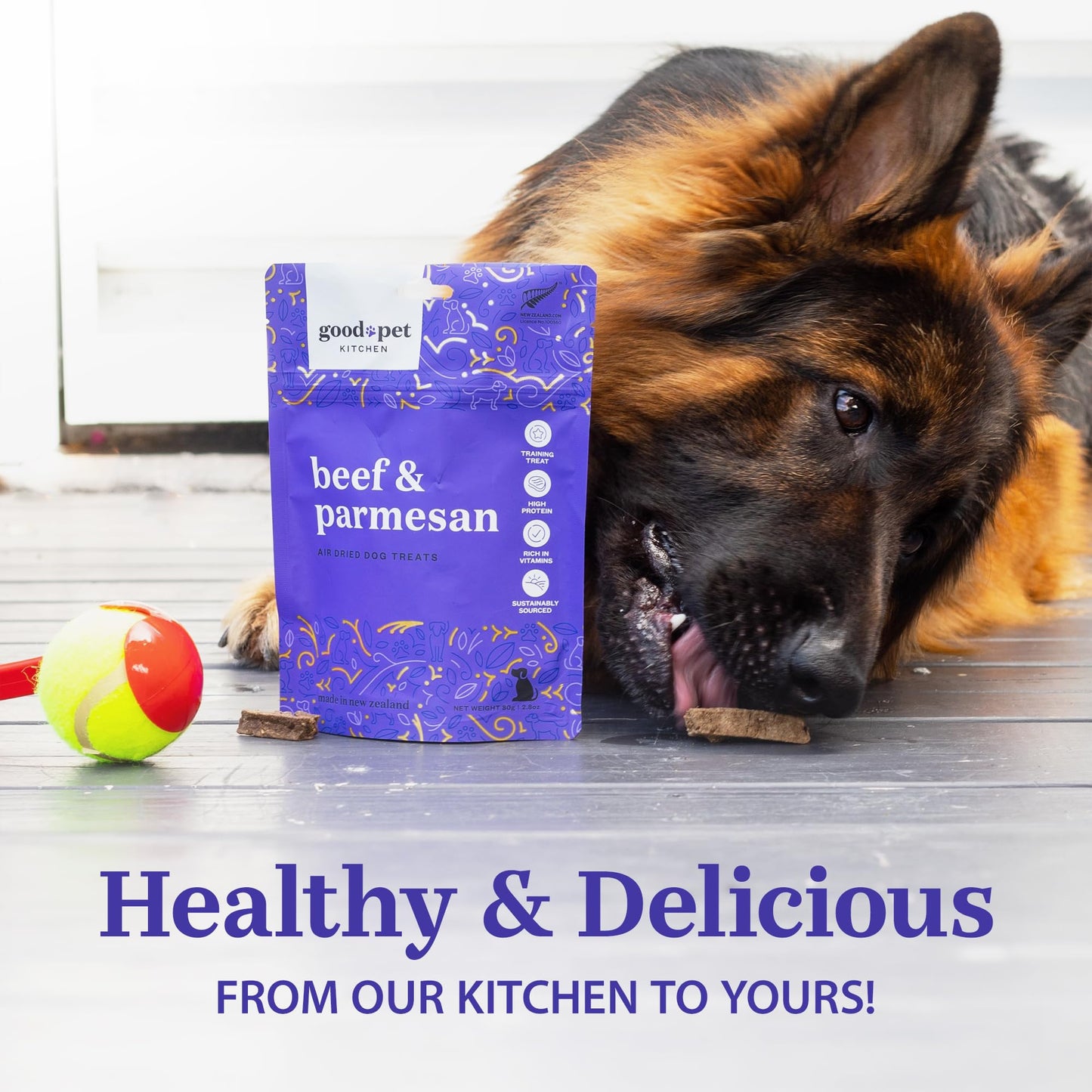 Good Pet Kitchen Pet Treats, Air-Dried, Natural, Limited Ingredient Dog Treat, Free Range, Grain Free Dog Treats, Toppers, Snacks, Beef & Parmesan 2.8 oz