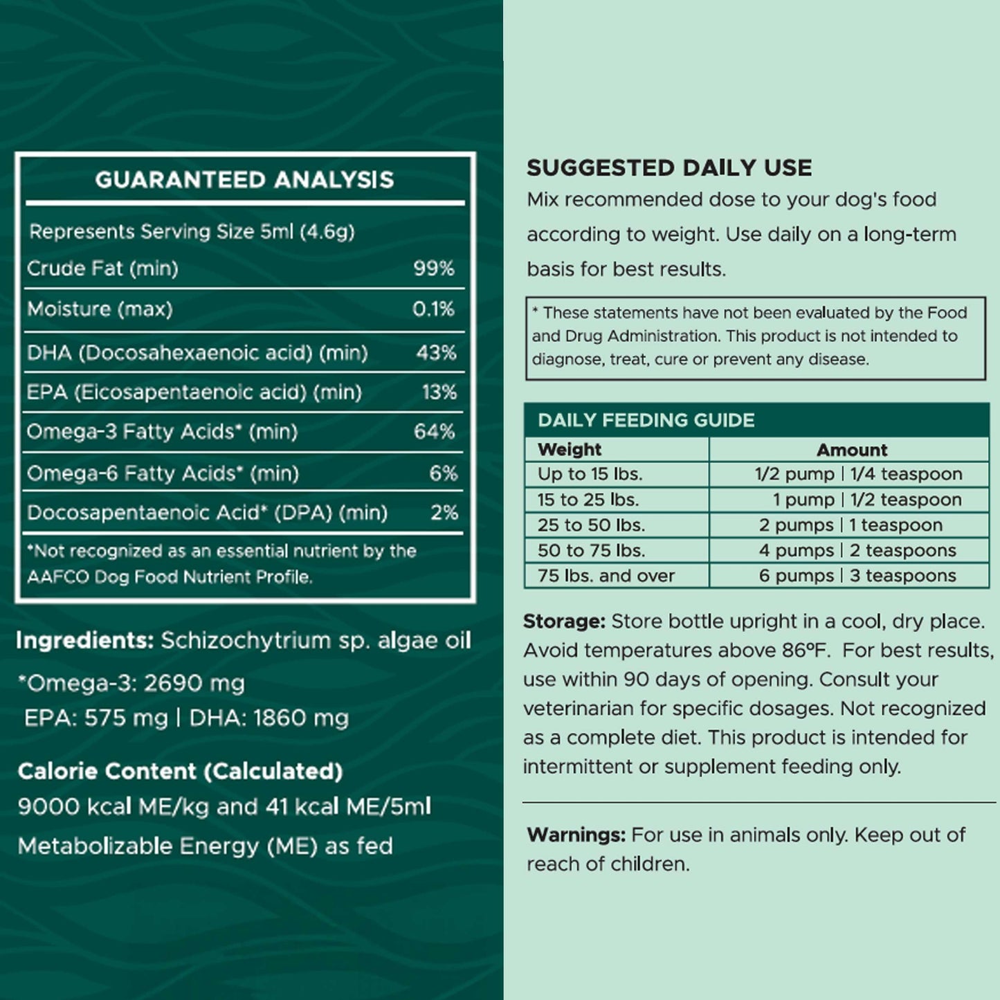 Vegan Omega 3 Oil for Dogs - 4 oz of Fish Free Algae Oil for Healthy Skin and Coat - Made with Omega 3 and 6 Fatty Acids, EPA, DHA, and DPA - Made in The USA