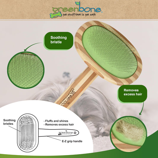 Greenbone Pet Spa Slicker Brush - All-Natural Bamboo Pet Grooming Brush - Entirely Made from Sustainable Bamboo for Dogs & Cats
