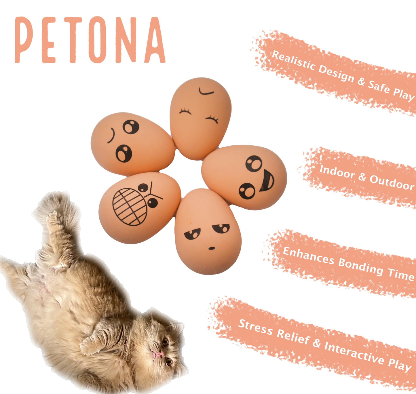 PETONA Easter Soft Rubber Bouncy Eggs Bouncy Balls Pet Toys, Interactive Fetch Bouncing Balls Dog Bite Cat Teeth Toy, Puppy Toys 6 PCs, Funny Happy Face