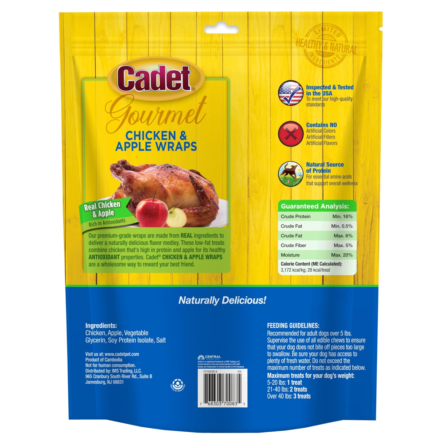 Cadet Gourmet Chicken & Apple Wrapped Dog Treats Wraps - Healthy & Natural Chicken & Apple Dog Training Treats for Small & Large Dogs - Inspected & Tested in USA (28 oz.)