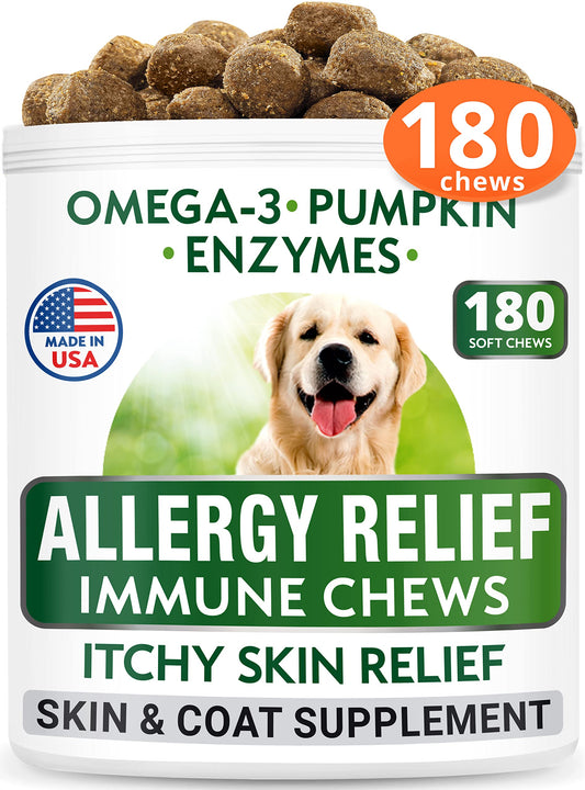 Allergy Relief Dog Treats + Glucosamine Bacon Flavor Bundle - Itchy Skin Relief + Joint Pain Relief - Pumpkin, Enzymes + Chondroitin, MSM, Omega-3 - Seasonal Allergies - 300 Soft Chews - Made in USA