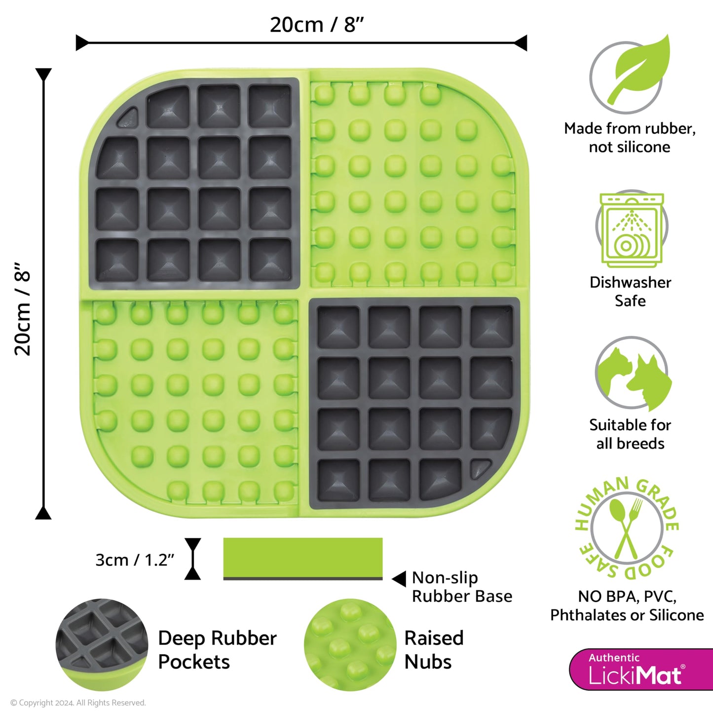 LickiMat Slomo, Dog Slow Feeders Lick Mat, Boredom Anxiety Reducer; Perfect for Food, Treats, Yogurt, or Peanut Butter. Fun Alternative to a Slow Feed Dog Bowl, Green