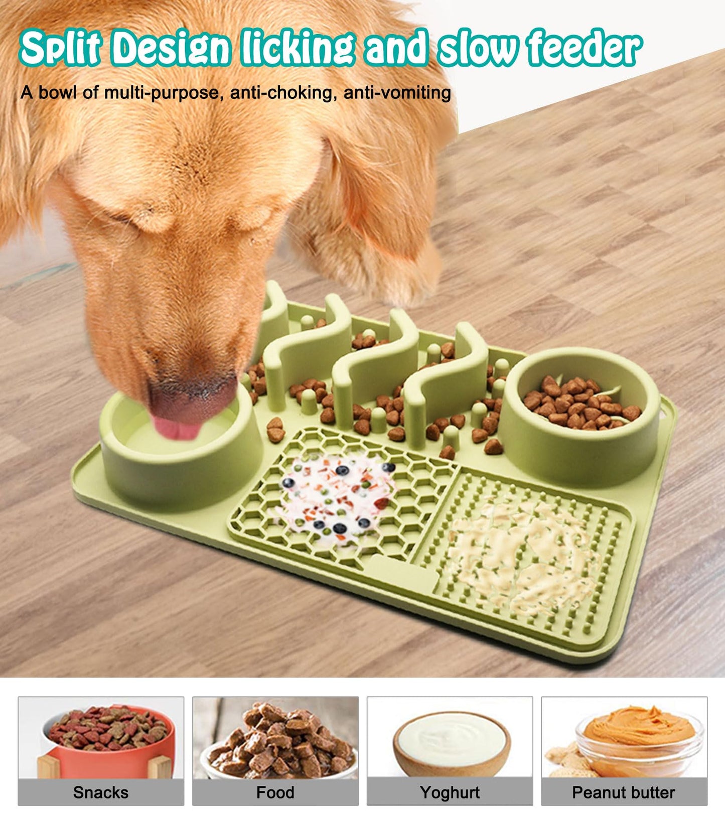 Slow Feeder Mat, Silicone Lick Mat with Suction Cups for Dog Cat, Puzzle Snuffle Mat for Pet Smell Training Bored Puppy, Interactive Sniff Mat Slow Eating Keep Busy(Green)